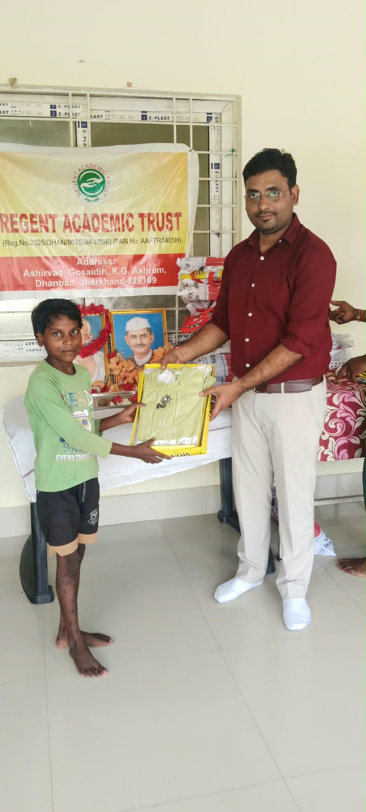 New dress distribution among the orphaned children at Anath Vidyalay.